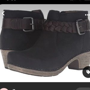 Dansko Michelle Black Leather Brown Braided Leather Comfort Ankle Clog Booties